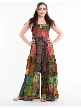 Patchwork Wide-Leg Jumpsuit in Multi-Color